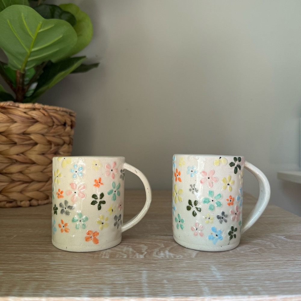 Handmade Floral Ceramic Kids Mugs (Set of 2)